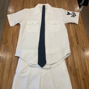 US Navy Dress White PO2 Uniform Set Short Sleeve Shirt Pants Jumper Vintage